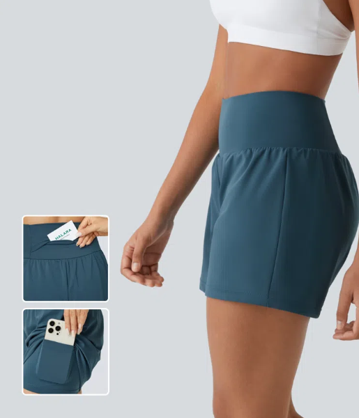 HALARA Super High Waisted Back Pocket & Side Hidden Pocket 2-in-1 Yoga Shorts 5''-Longer Length