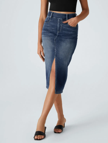 HALARA HIGH WAISTED STRETCHY DENIM SKIRT